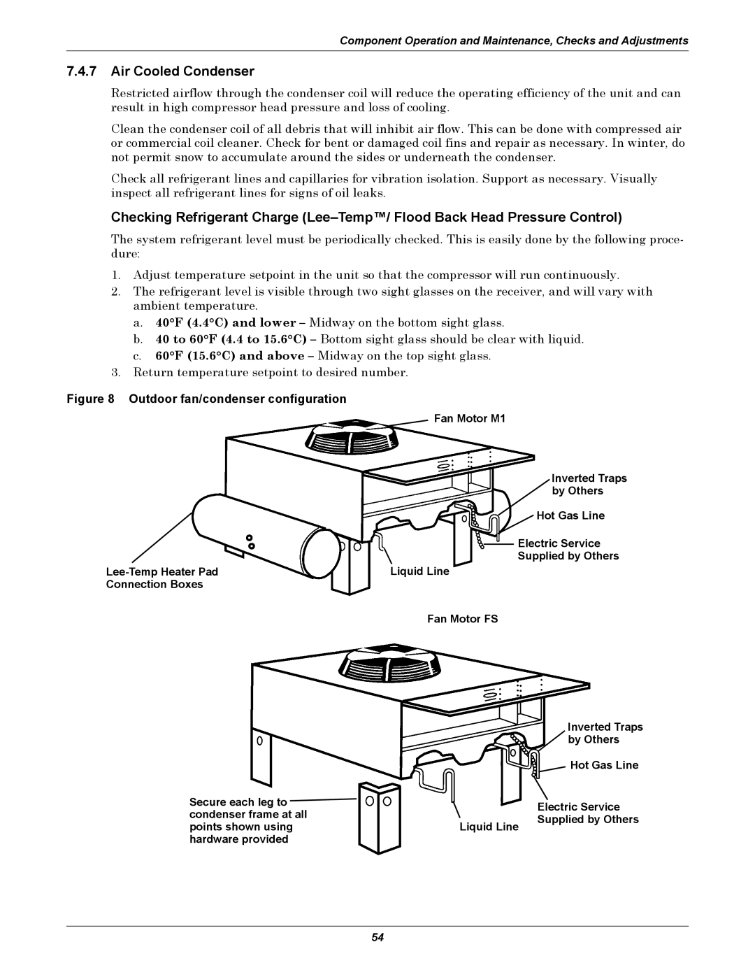 Emerson VE, VH, DE, DH manual Air Cooled Condenser, Outdoor fan/condenser configuration 