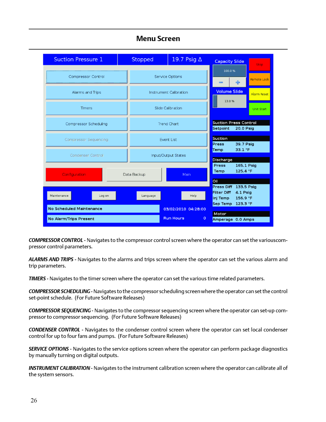 Emerson VISSION 20/20 service manual Menu Screen 