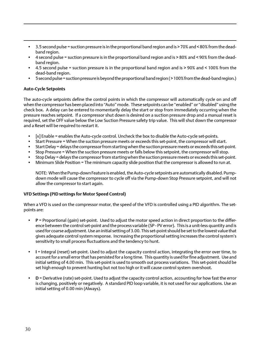 Emerson VISSION 20/20 service manual Auto-Cycle Setpoints 