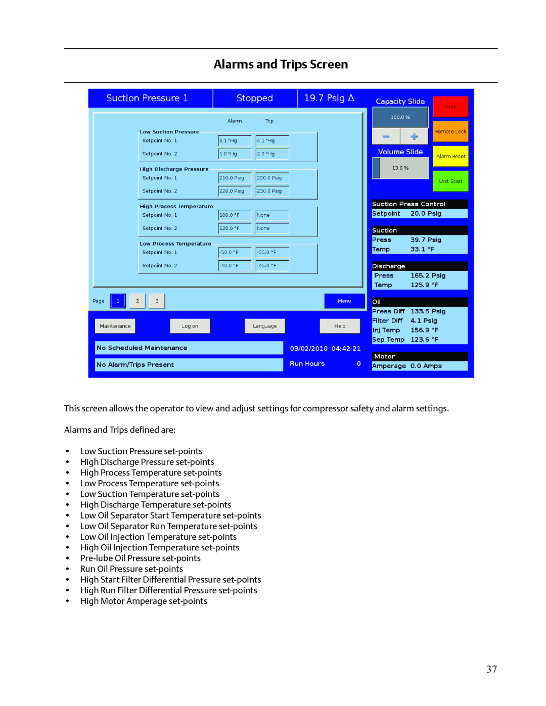 Emerson VISSION 20/20 service manual Alarms and Trips Screen 