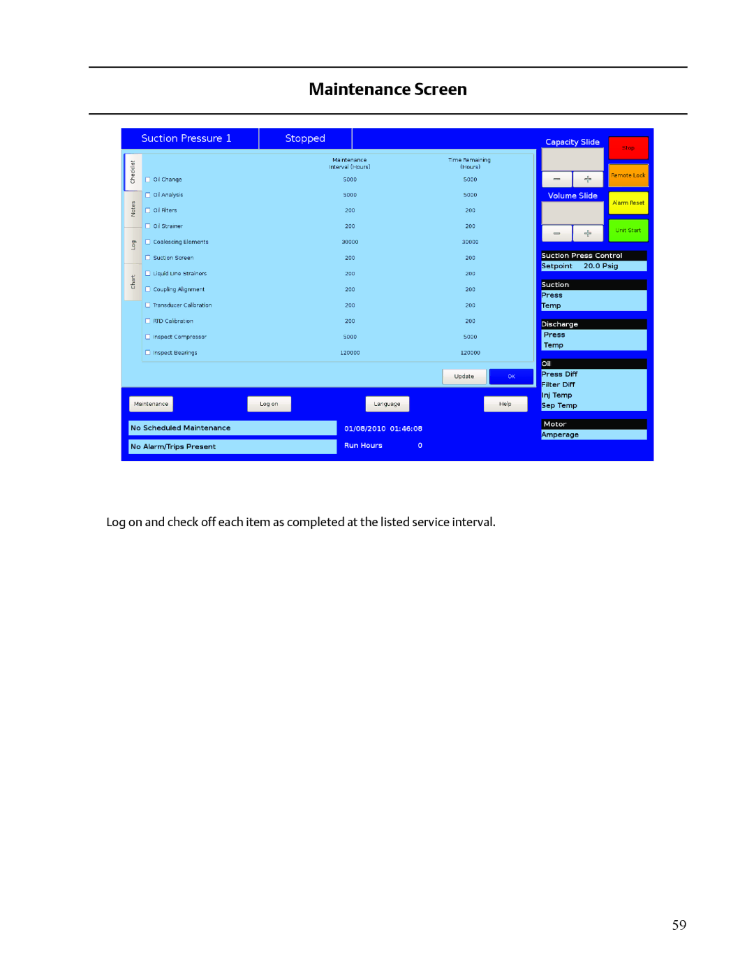 Emerson VISSION 20/20 service manual Maintenance Screen 