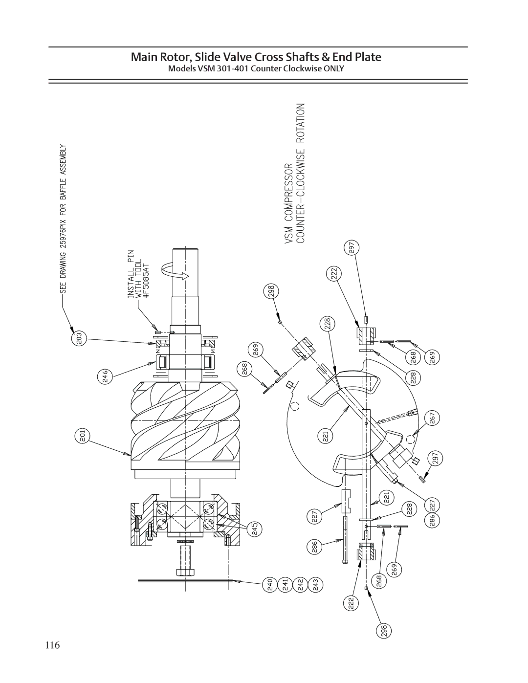 Emerson VSS, VSR, VSM service manual Main Rotor, Slide Valve Cross Shafts & End Plate 