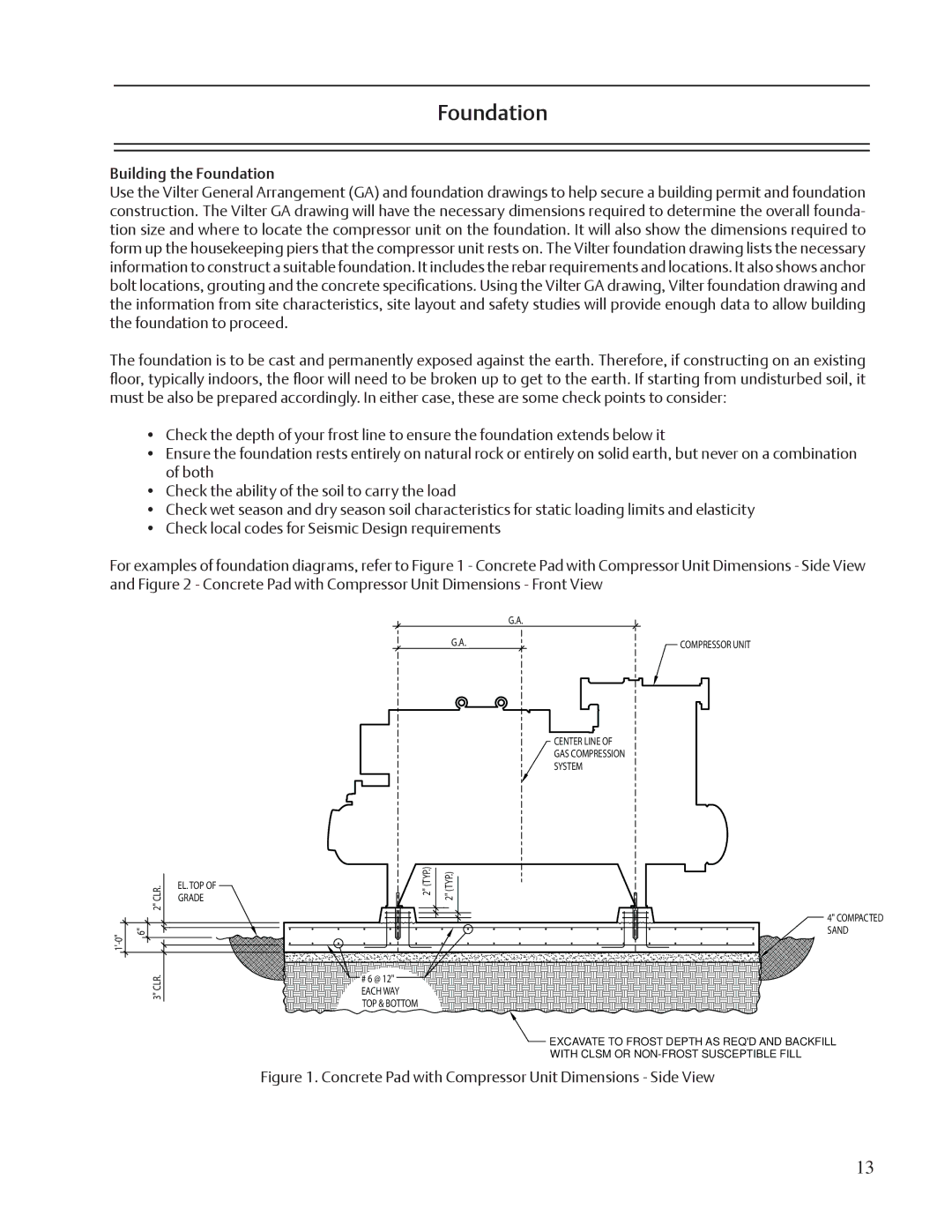 Emerson VSM, VSR, VSS service manual Concrete Pad with Compressor Unit Dimensions Side View 