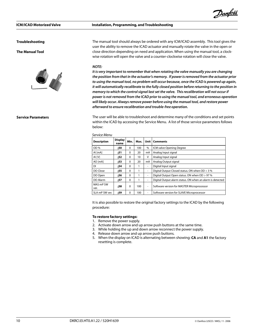 Emerson VSS, VSR, VSM service manual To restore factory settings 