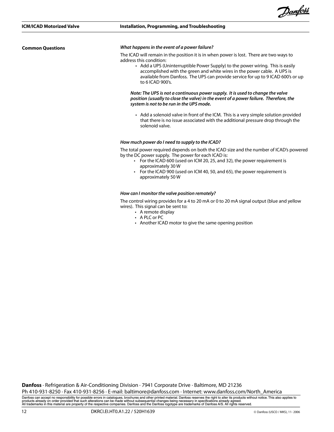 Emerson VSM, VSR, VSS service manual How much power do I need to supply to the ICAD? 