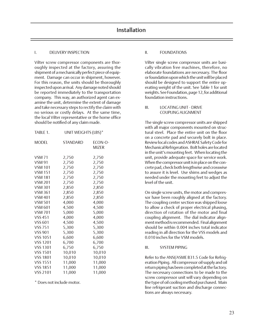 Emerson VSS, VSR, VSM service manual Installation 