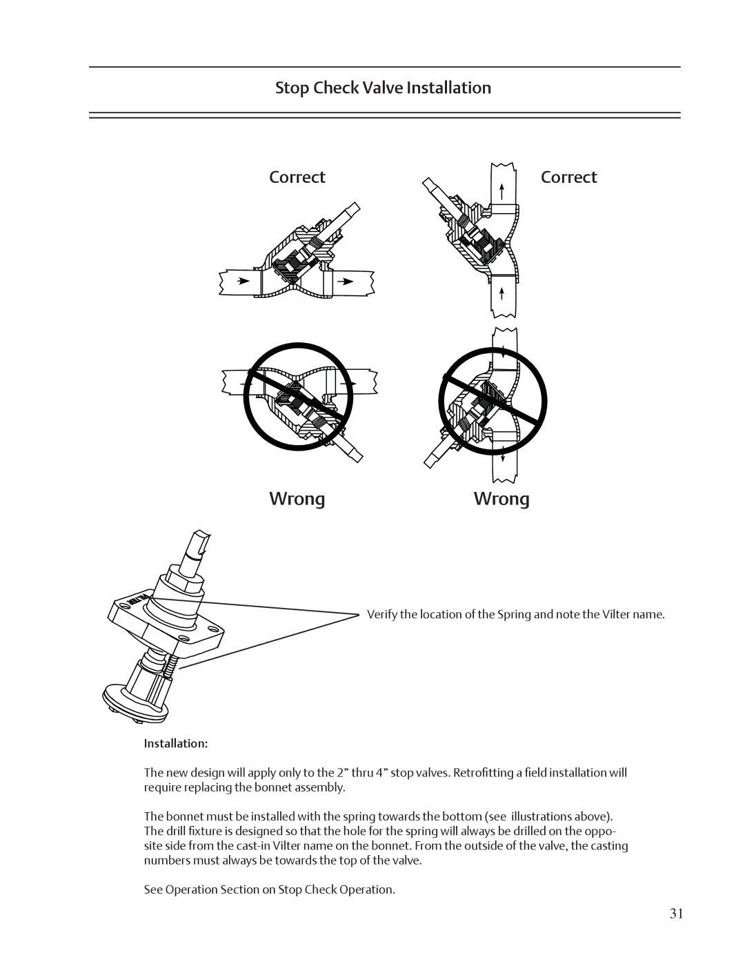 Emerson VSM, VSR, VSS service manual WrongWrong, Stop Check Valve Installation Correct 