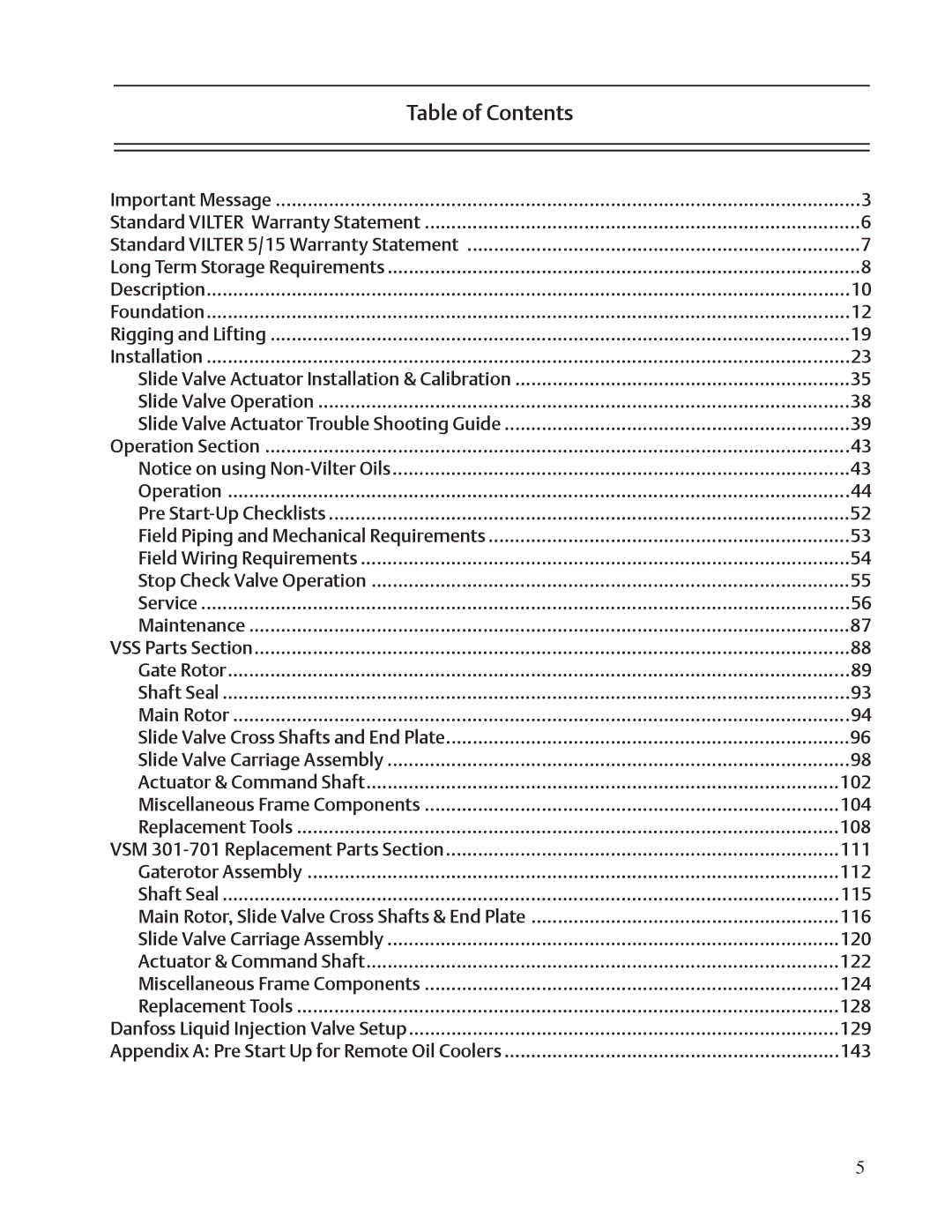 Emerson VSS, VSR, VSM service manual Table of Contents 