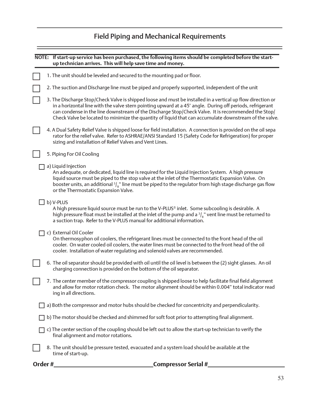 Emerson VSS, VSR, VSM service manual Field Piping and Mechanical Requirements 