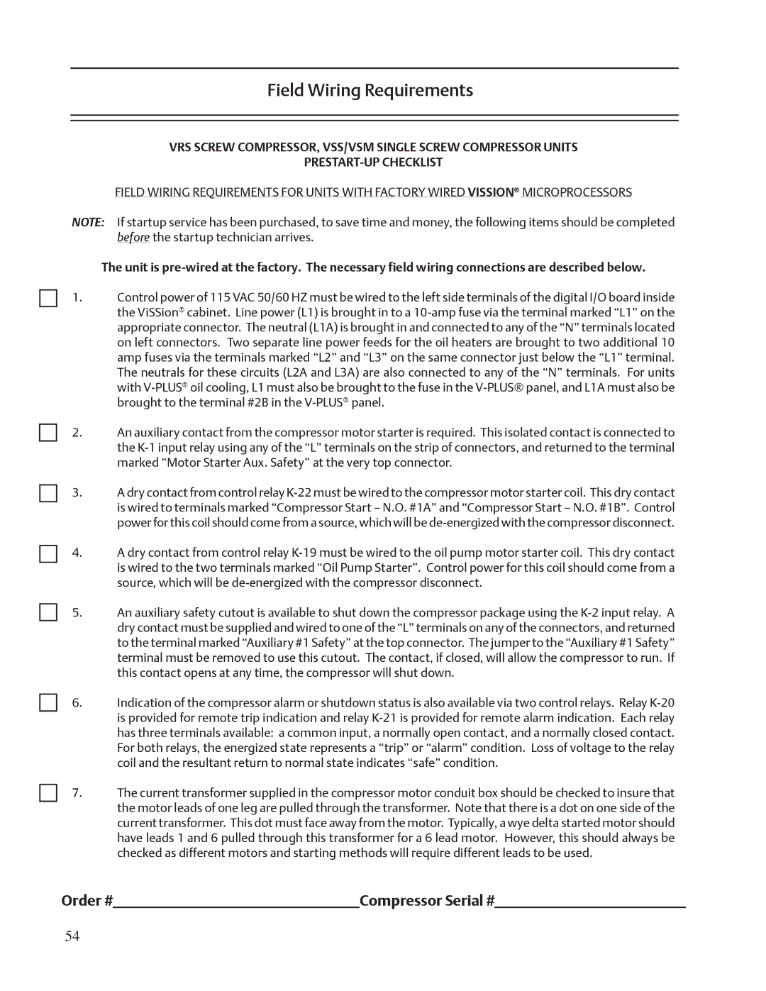 Emerson VSR, VSM, VSS service manual Field Wiring Requirements 