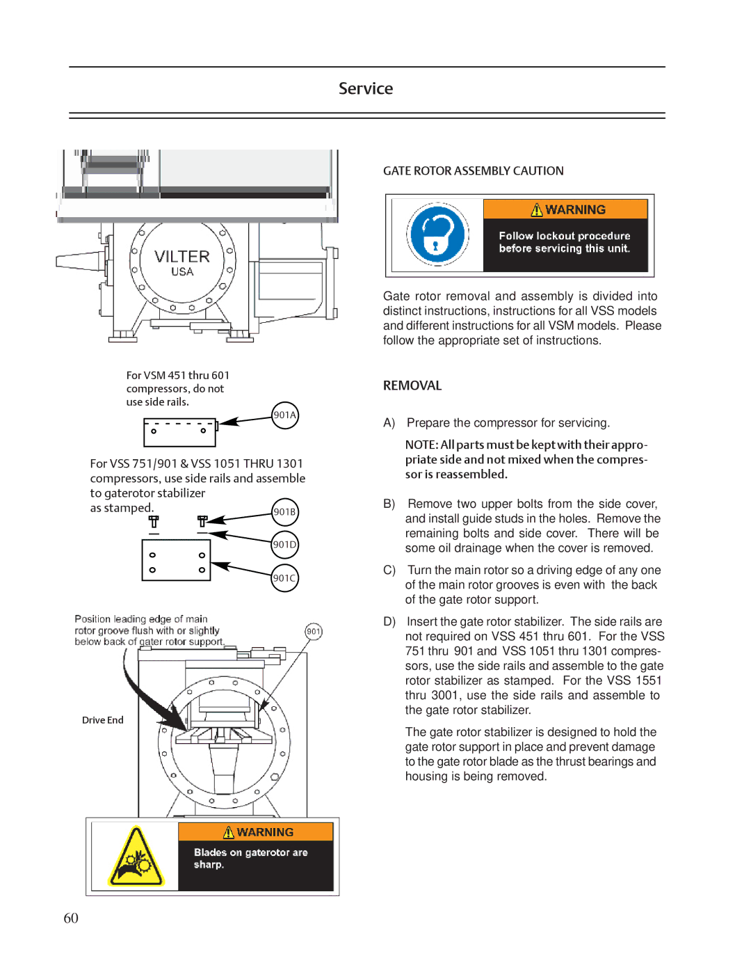 Emerson VSR, VSM, VSS service manual Removal, Gate Rotor Assembly Caution 