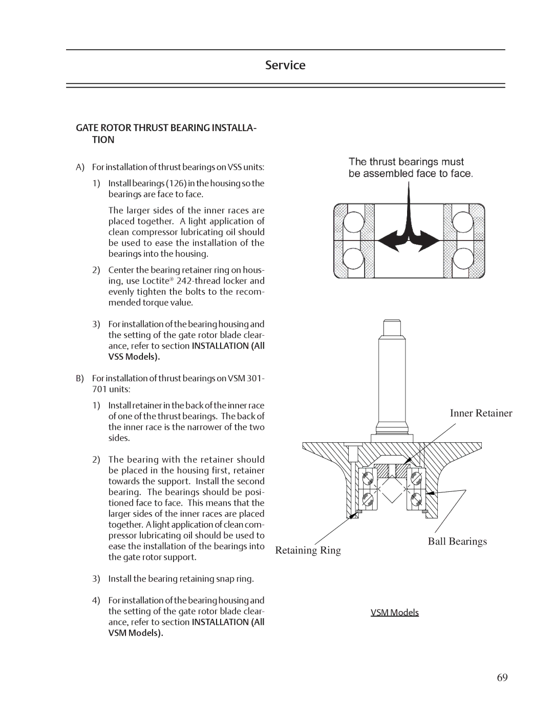 Emerson VSR, VSM, VSS service manual Inner Retainer, Gate Rotor Thrust Bearing Installa Tion 