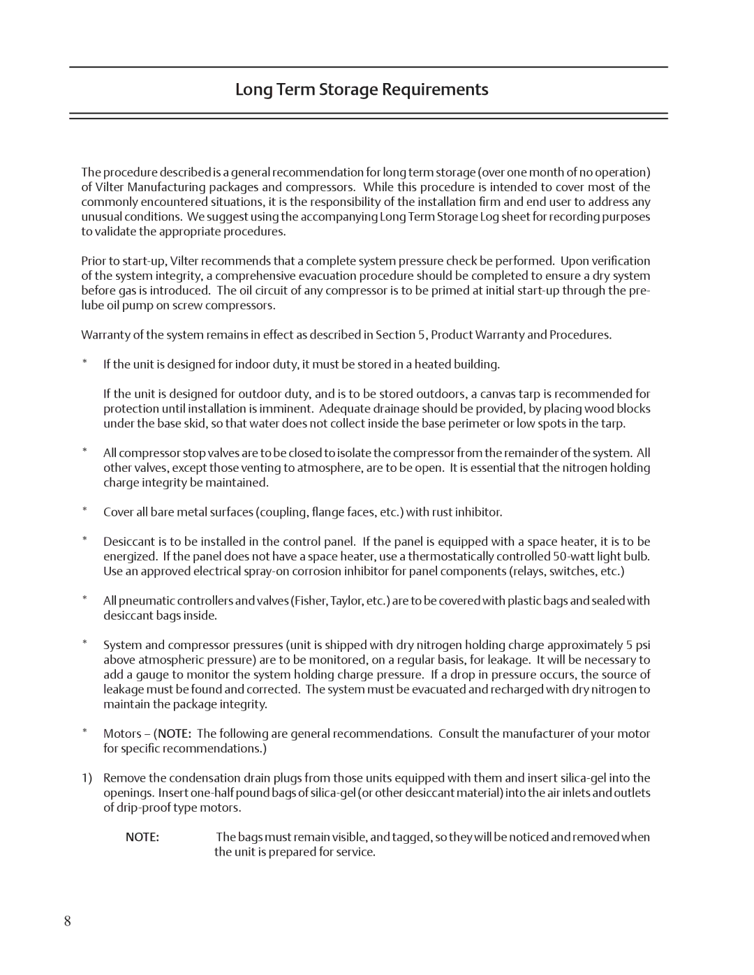 Emerson VSS, VSR, VSM service manual Long Term Storage Requirements 