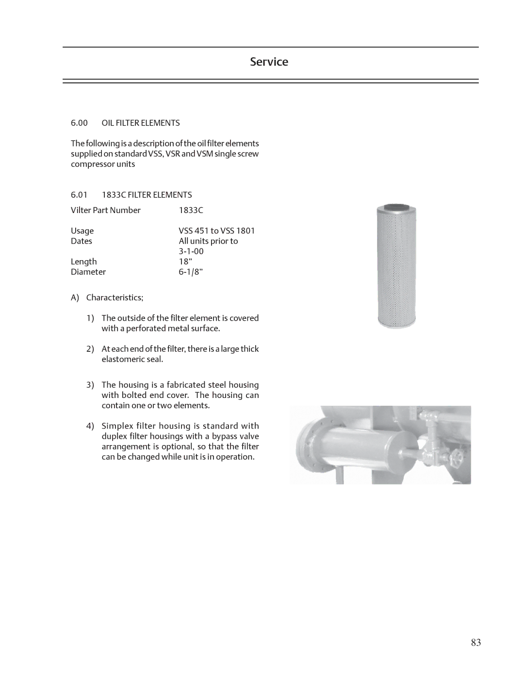 Emerson VSS, VSR, VSM service manual OIL Filter Elements, 01 1833C Filter Elements 