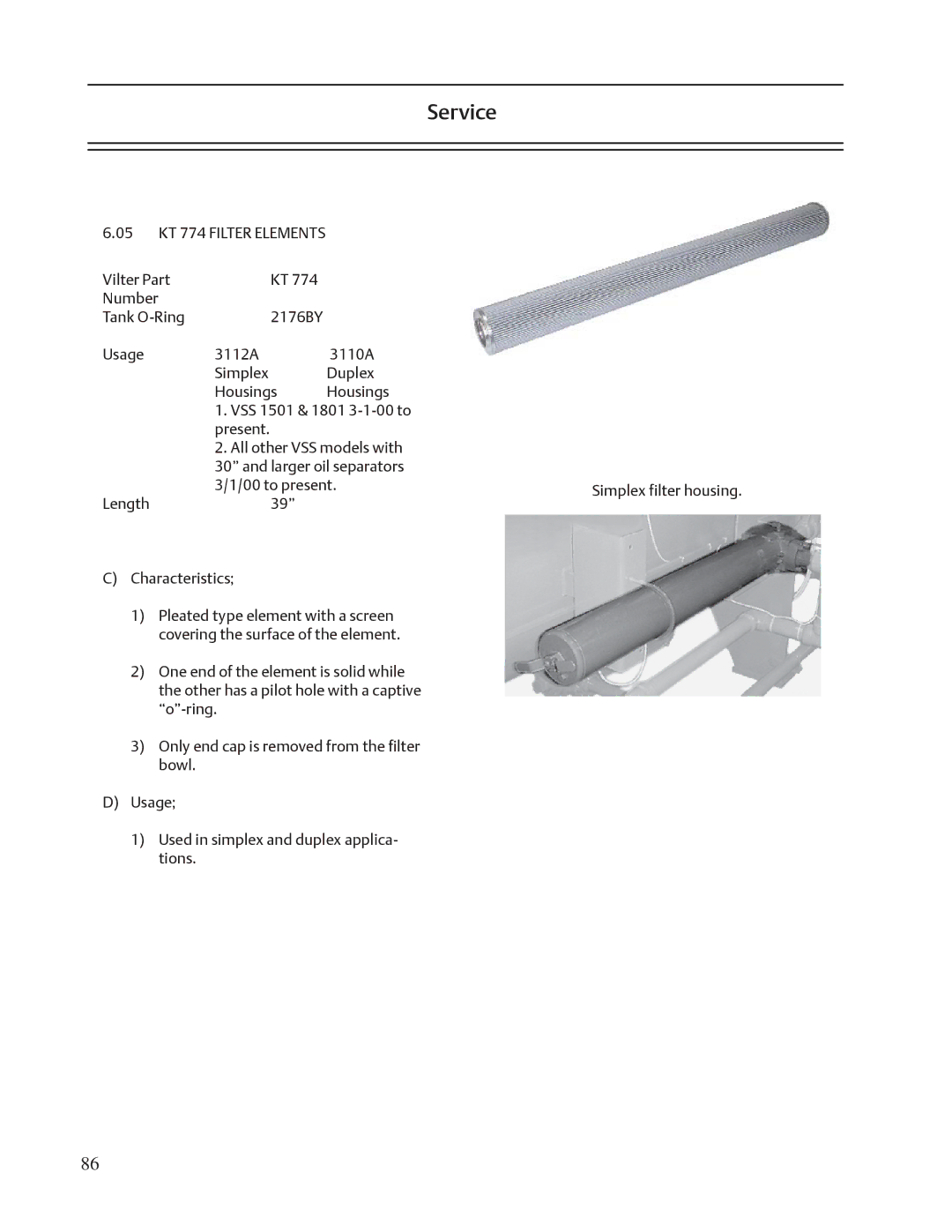 Emerson VSS, VSR, VSM service manual 05 KT 774 Filter Elements 