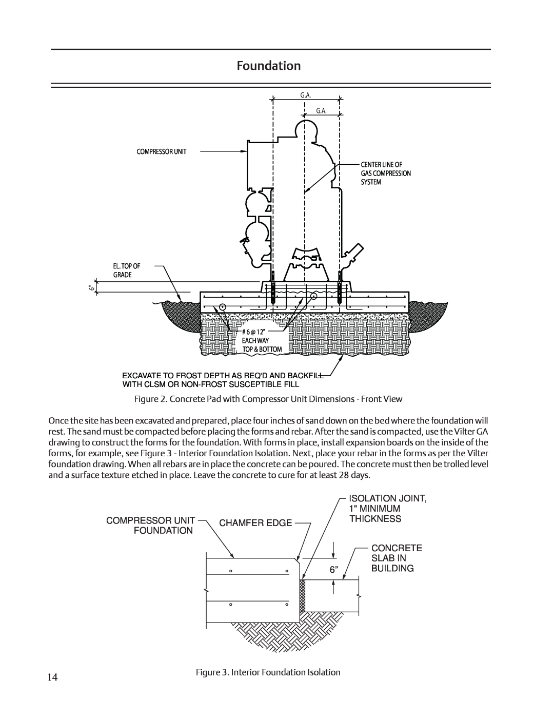 Emerson VSS, VSR, VSM service manual Foundation, Concrete Pad with Compressor Unit Dimensions - Front View 