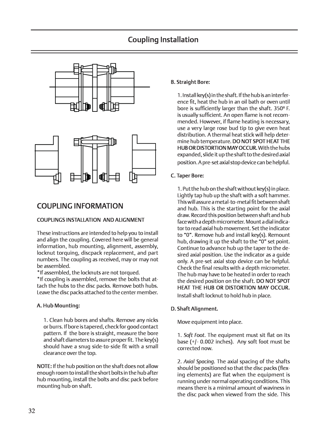 Emerson VSS, VSR, VSM service manual Coupling Installation, Coupling Information 
