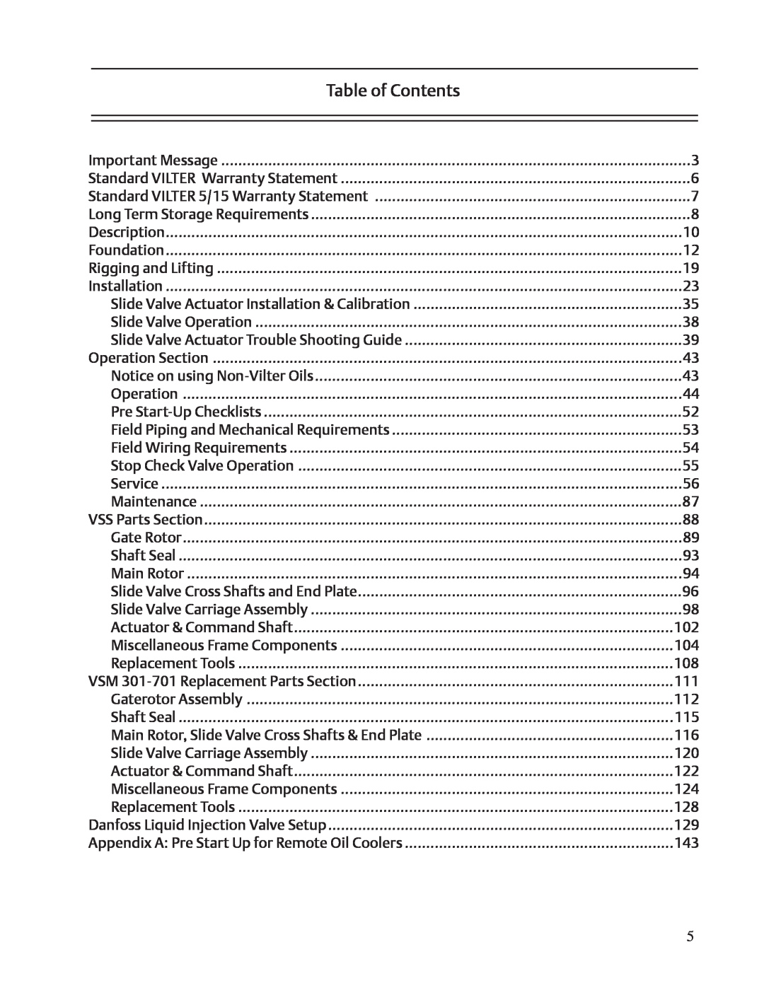 Emerson VSS, VSR, VSM service manual Table of Contents 