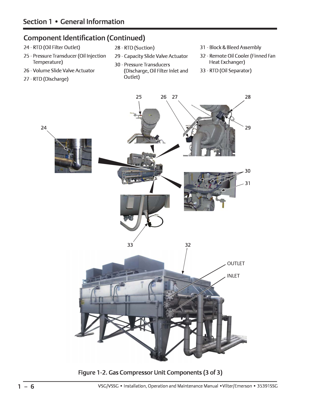 Emerson VSSG, VSG manual General Information Component Identiﬁcation Continued, 2. Gas Compressor Unit Components 3 of 