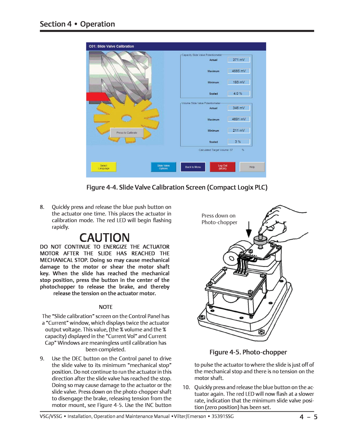 Emerson VSG, VSSG manual 4. Slide Valve Calibration Screen Compact Logix PLC, 5. Photo-chopper, Operation 