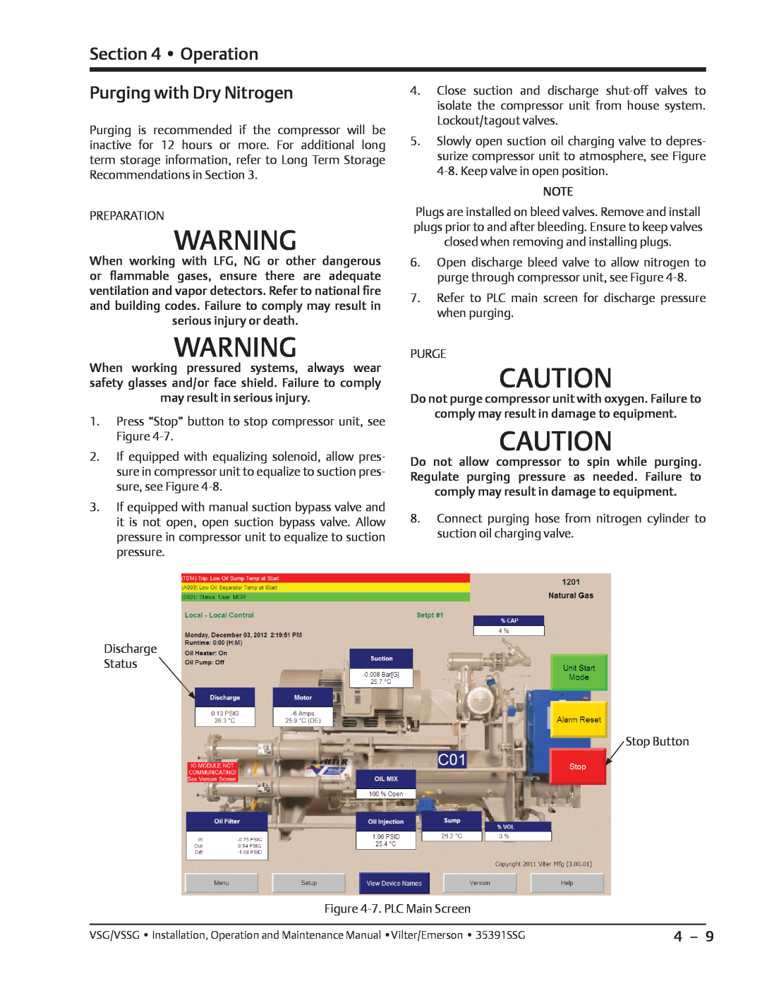 Emerson VSG, VSSG manual Purging with Dry Nitrogen, Operation 