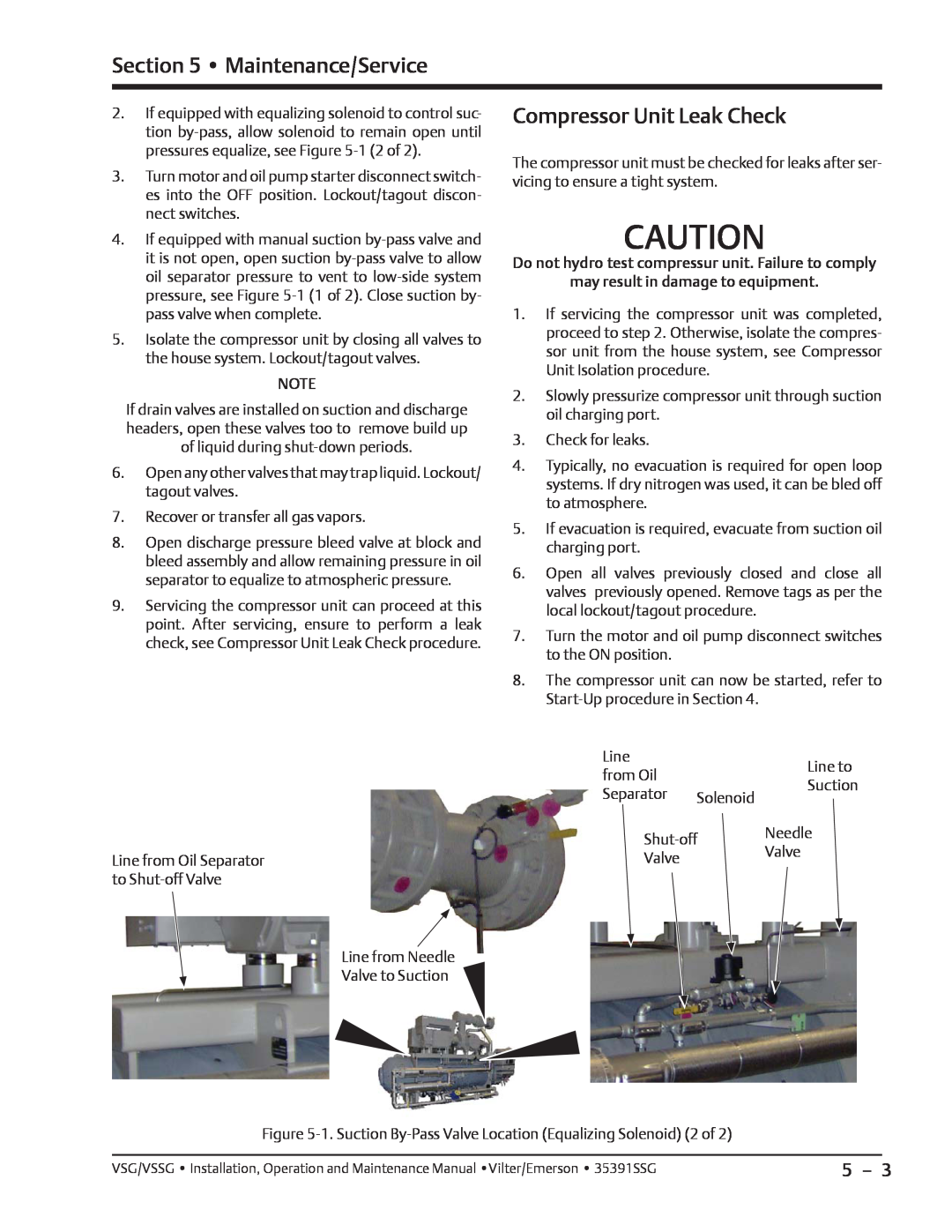 Emerson VSG, VSSG manual Compressor Unit Leak Check, Maintenance/Service 