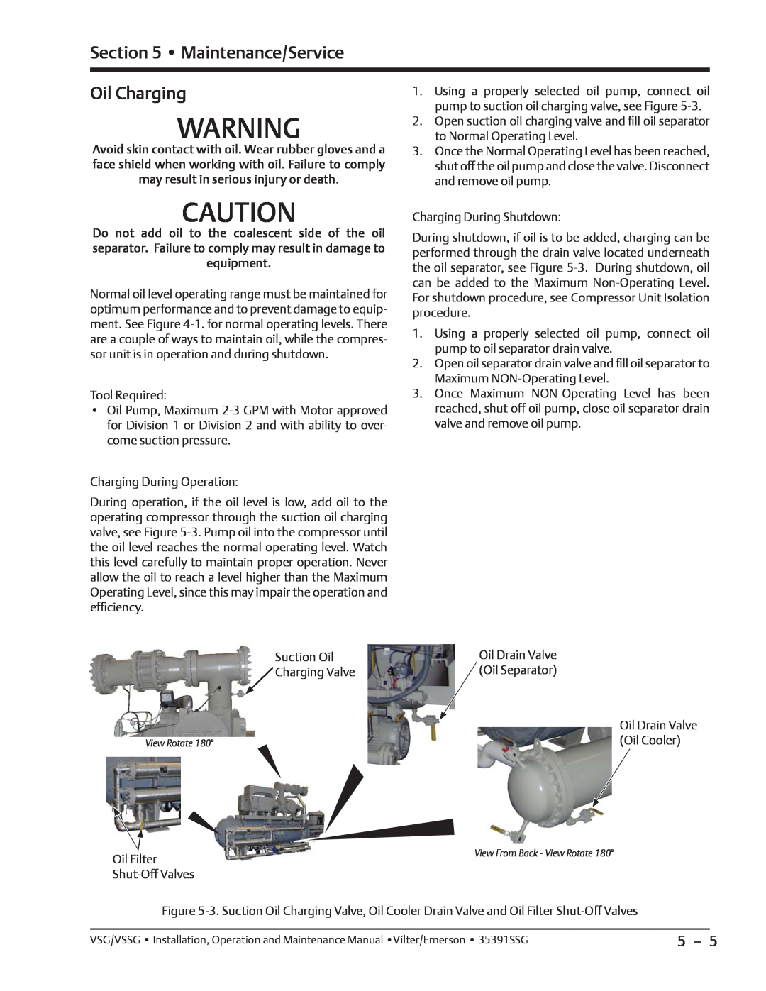 Emerson VSG, VSSG manual Oil Charging, Maintenance/Service 