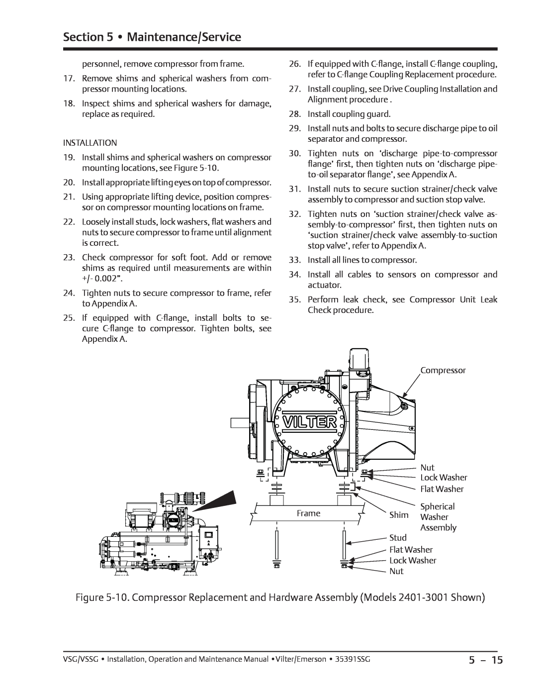 Emerson VSG, VSSG manual Maintenance/Service, Lock Washer 