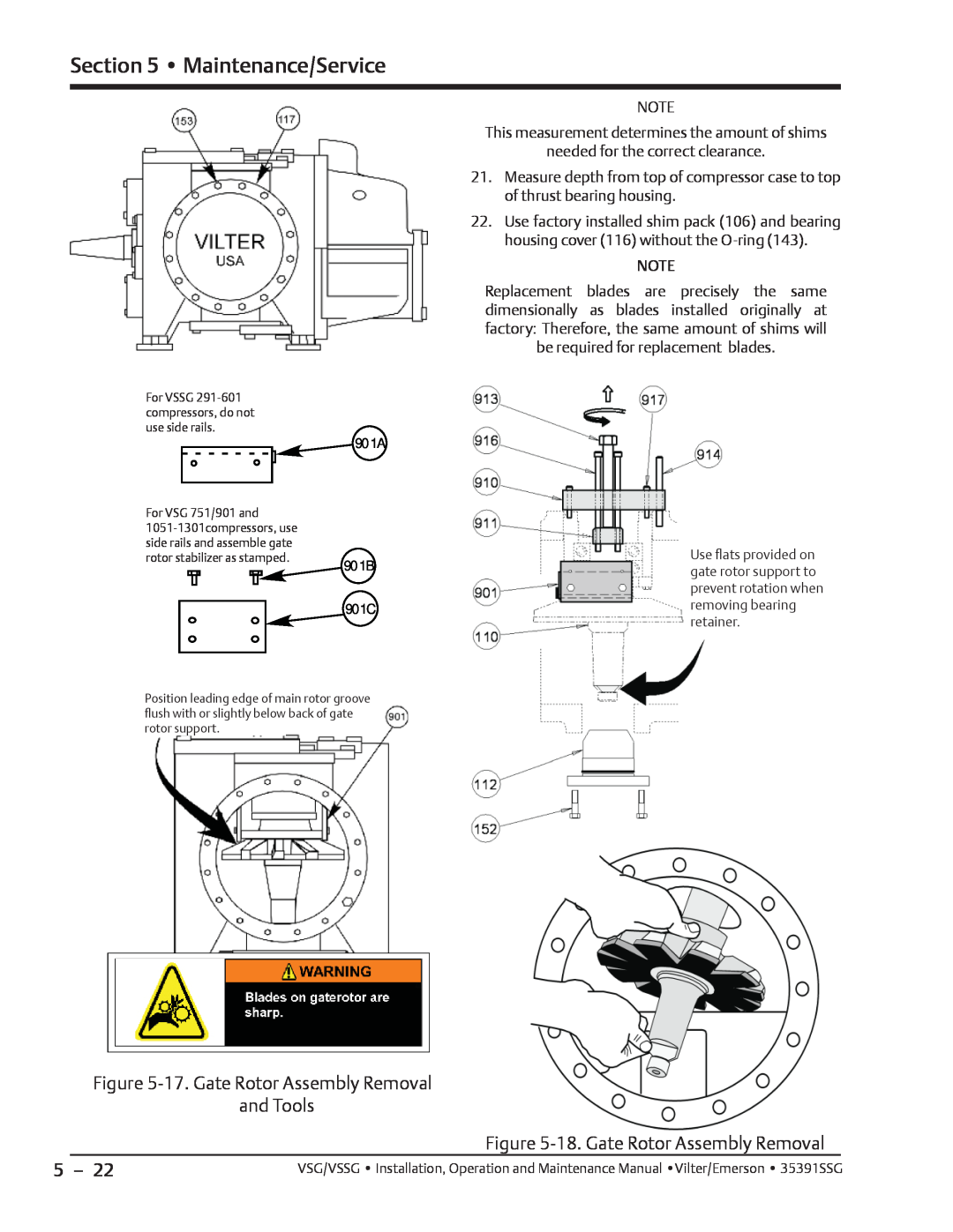 Emerson VSSG, VSG manual 17. Gate Rotor Assembly Removal and Tools, 18. Gate Rotor Assembly Removal, Maintenance/Service 