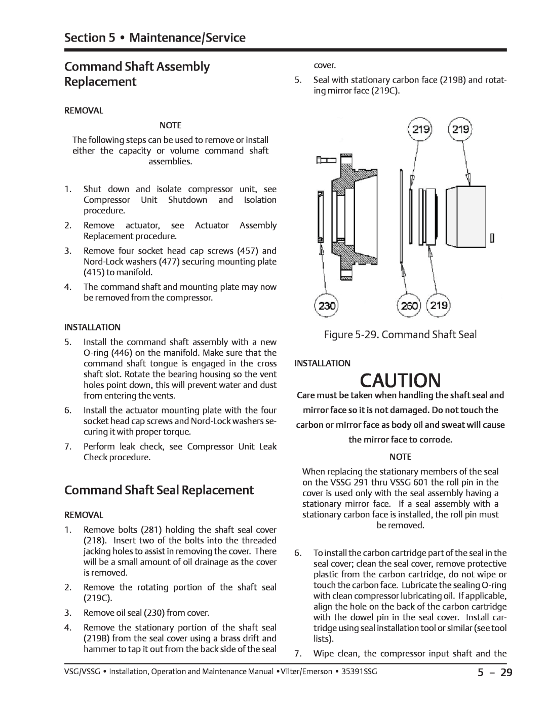 Emerson VSG, VSSG manual Command Shaft Assembly Replacement, Command Shaft Seal Replacement, 29. Command Shaft Seal 