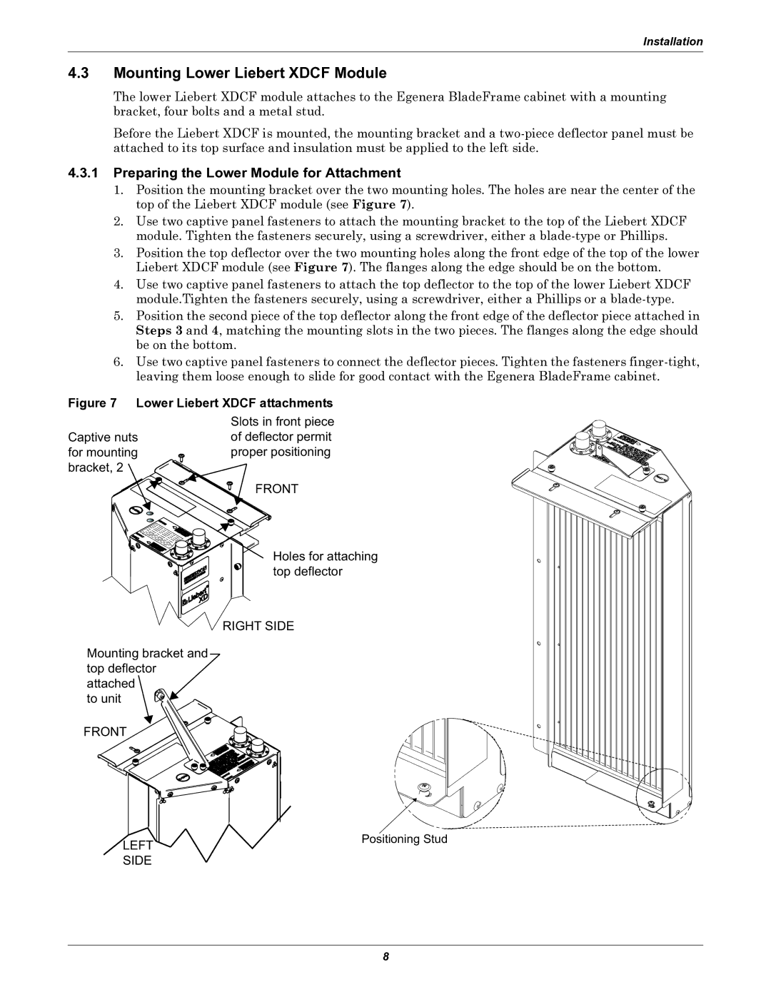 Emerson XDCF user manual Mounting Lower Liebert Xdcf Module, Preparing the Lower Module for Attachment 