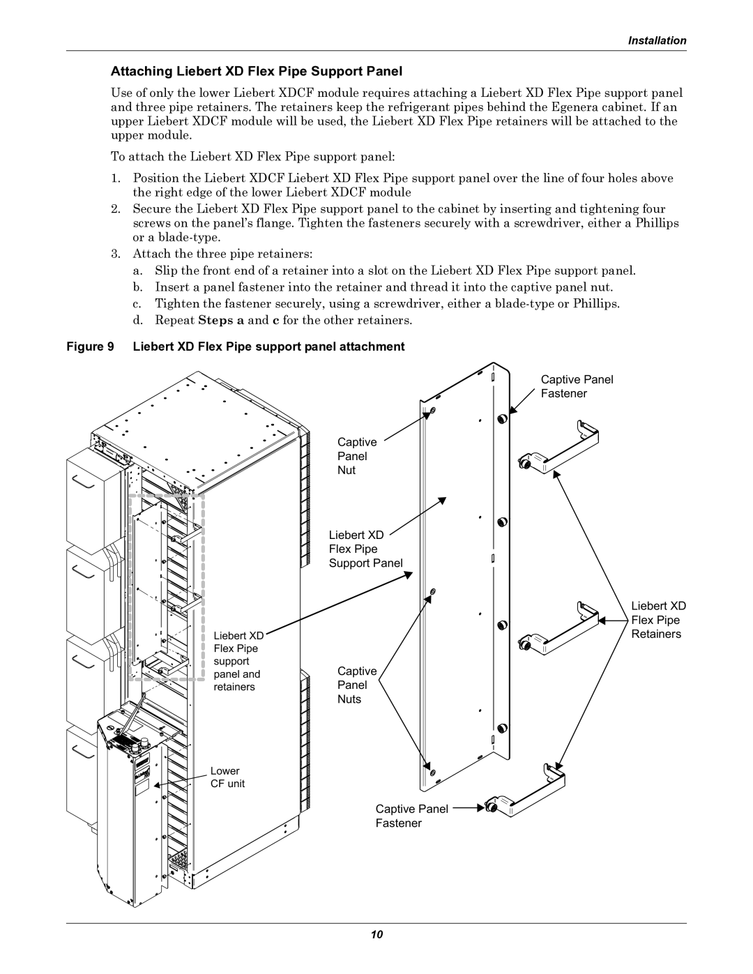 Emerson XDCF user manual Attaching Liebert XD Flex Pipe Support Panel, Liebert XD Flex Pipe support panel attachment 