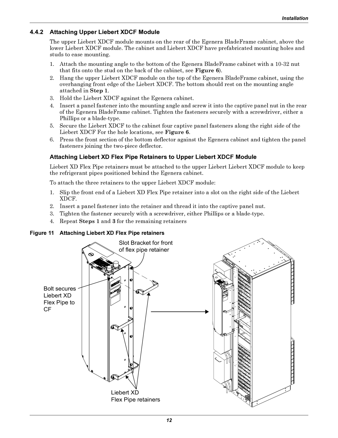 Emerson XDCF user manual Attaching Upper Liebert Xdcf Module, Attaching Liebert XD Flex Pipe retainers 