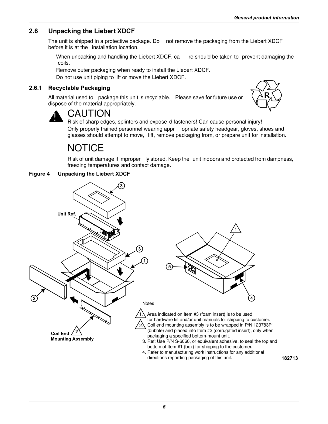 Emerson XDCF user manual Unpacking the Liebert Xdcf, Recyclable Packaging 