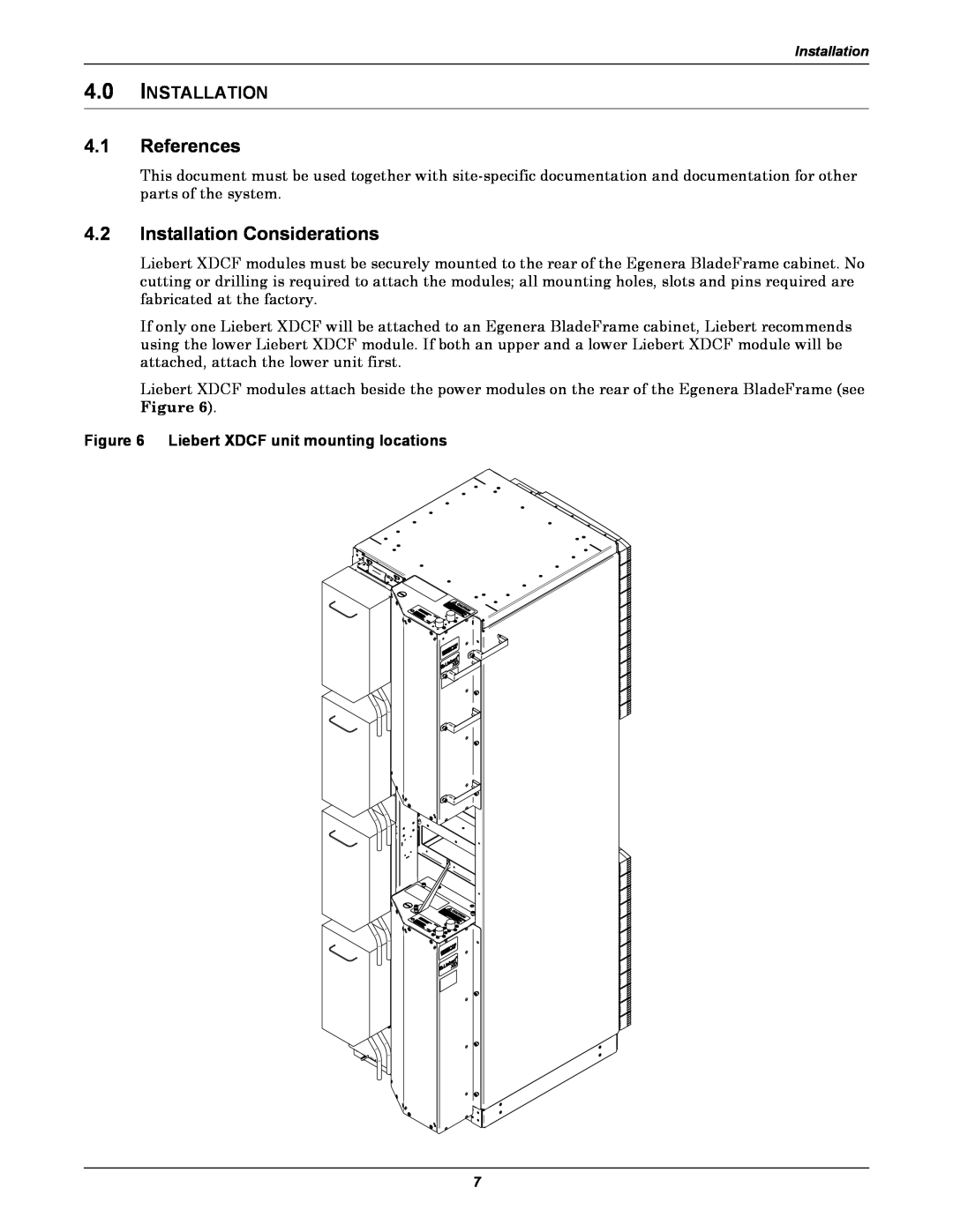 Emerson user manual References, Installation Considerations, Liebert XDCF unit mounting locations 