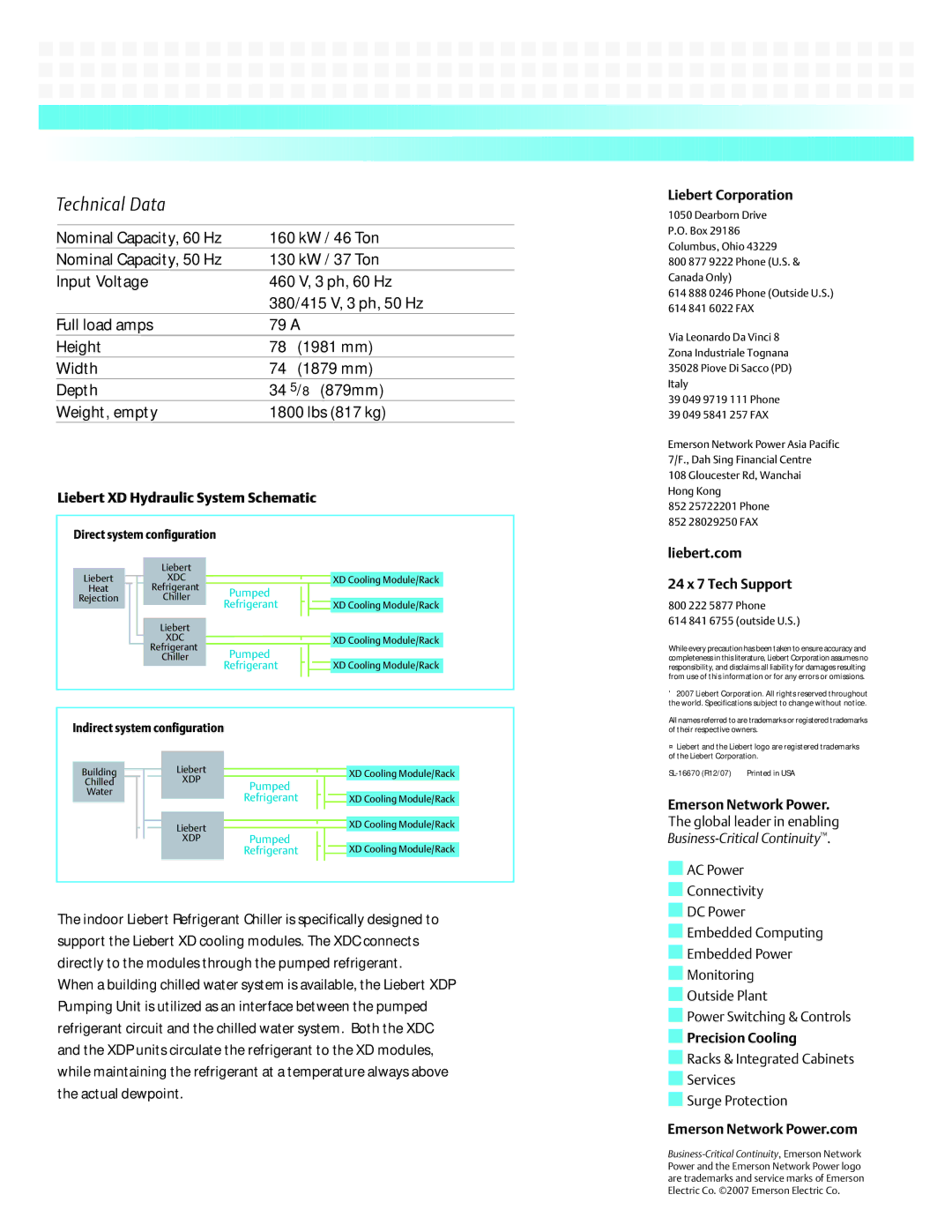 Emerson XDCTM manual Liebert XD Hydraulic System Schematic, Liebert Corporation, Liebert.com, 24 x 7 Tech Support 