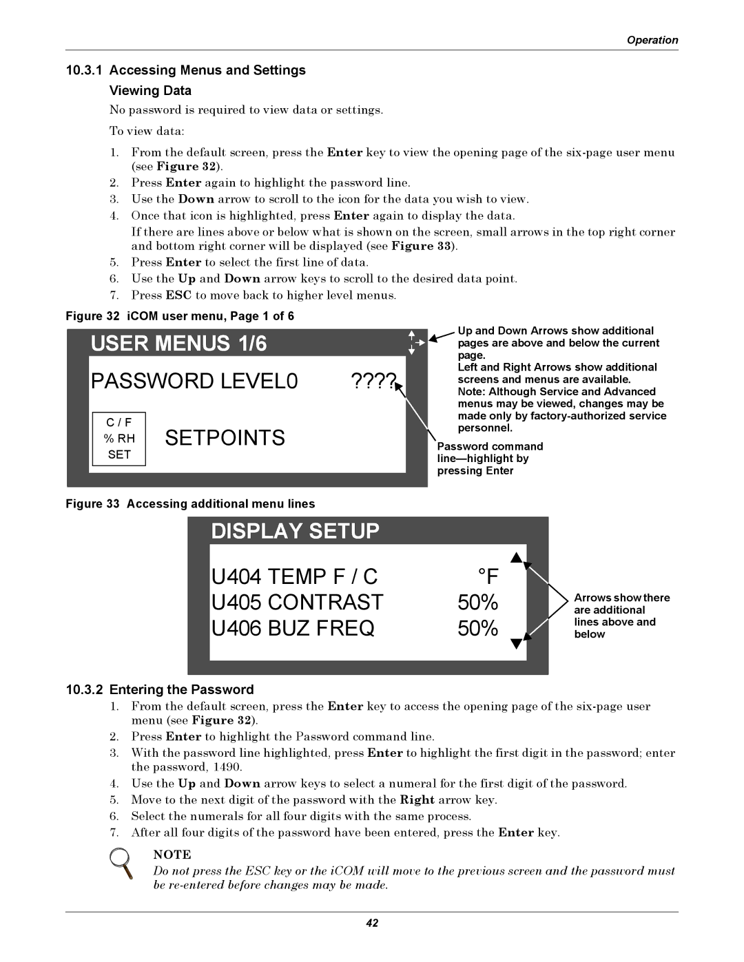 Emerson XDF user manual Accessing Menus and Settings Viewing Data, Entering the Password 