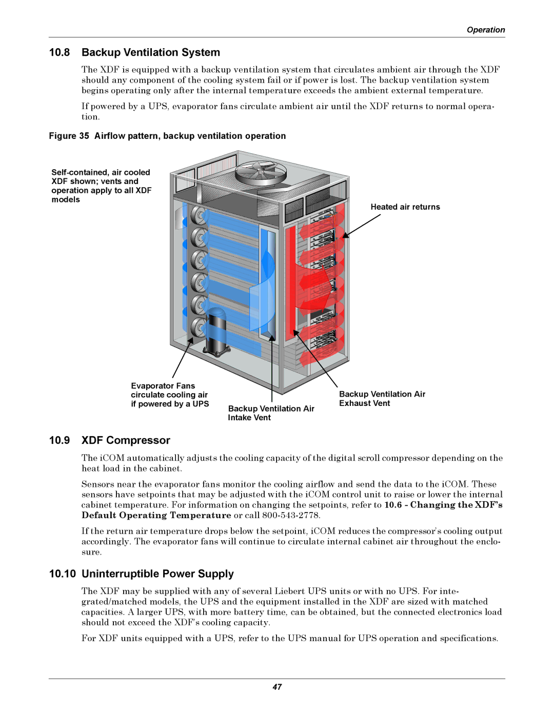 Emerson user manual Backup Ventilation System, XDF Compressor, Uninterruptible Power Supply 