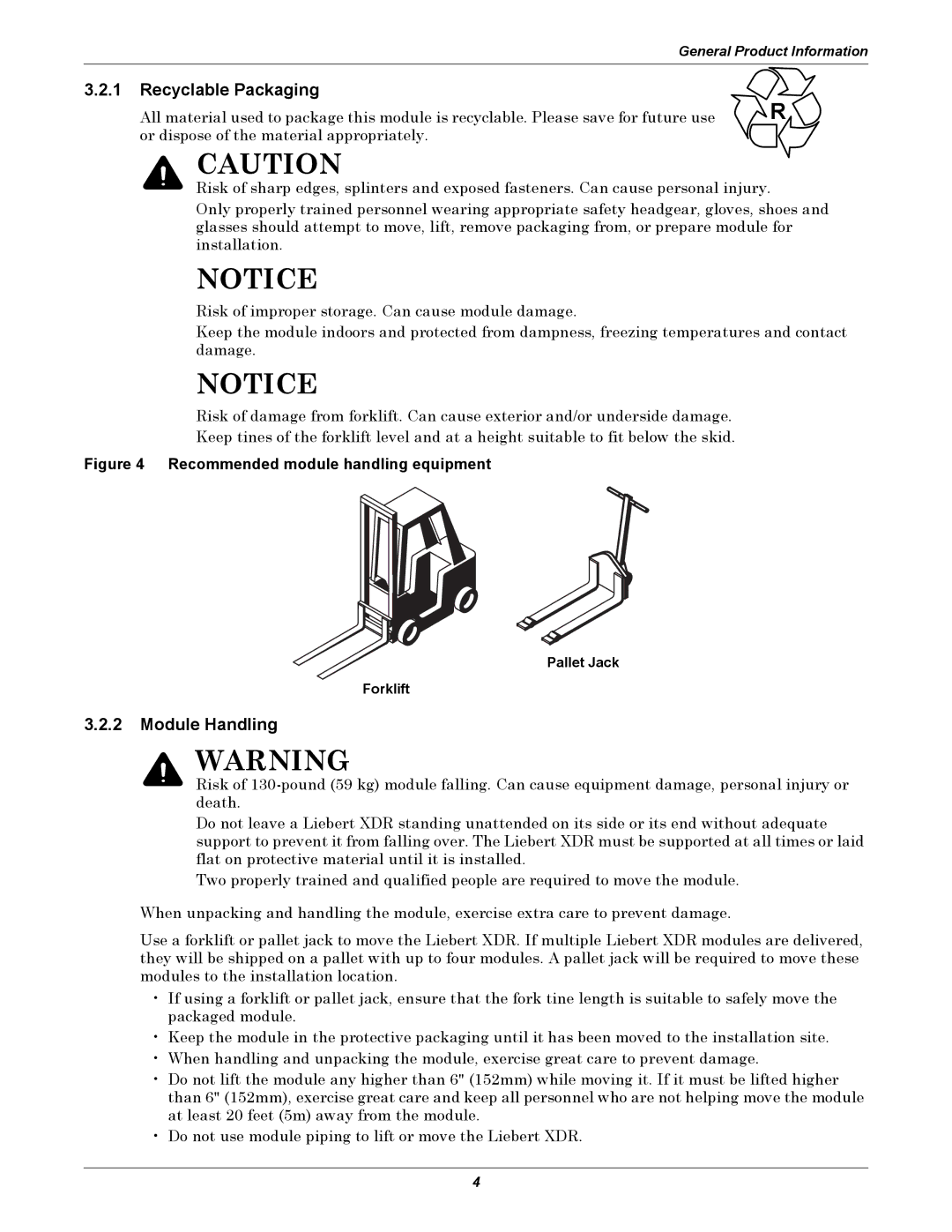 Emerson XDR user manual Recyclable Packaging, Module Handling 