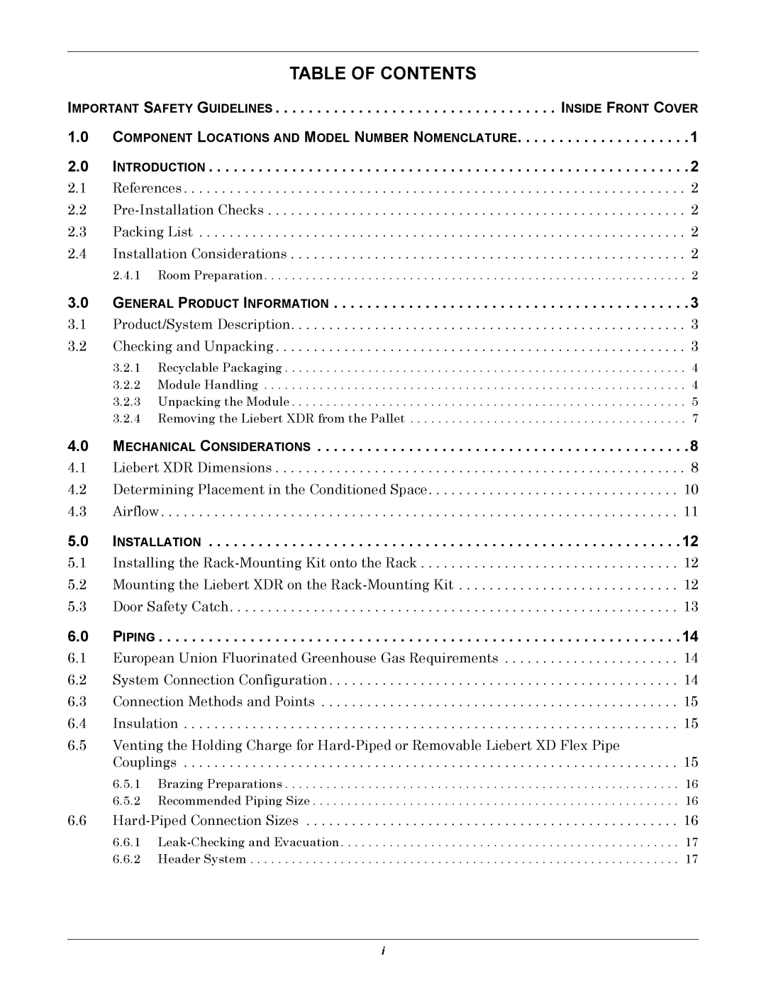 Emerson XDR user manual Table of Contents 