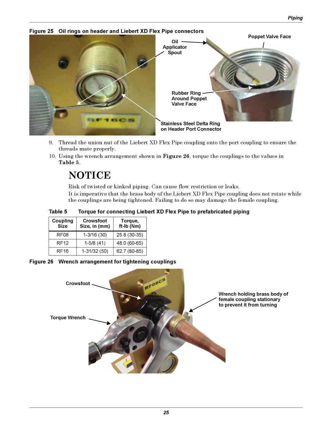 Emerson XDR user manual Oil rings on header and Liebert XD Flex Pipe connectors 