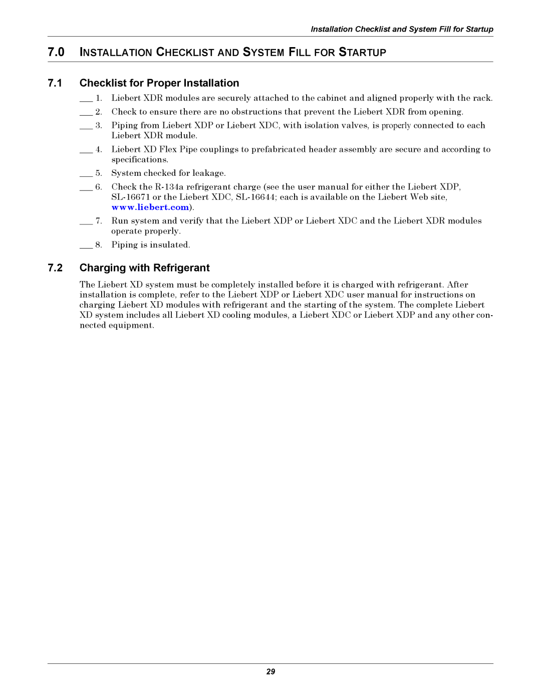 Emerson XDR user manual Checklist for Proper Installation, Charging with Refrigerant 