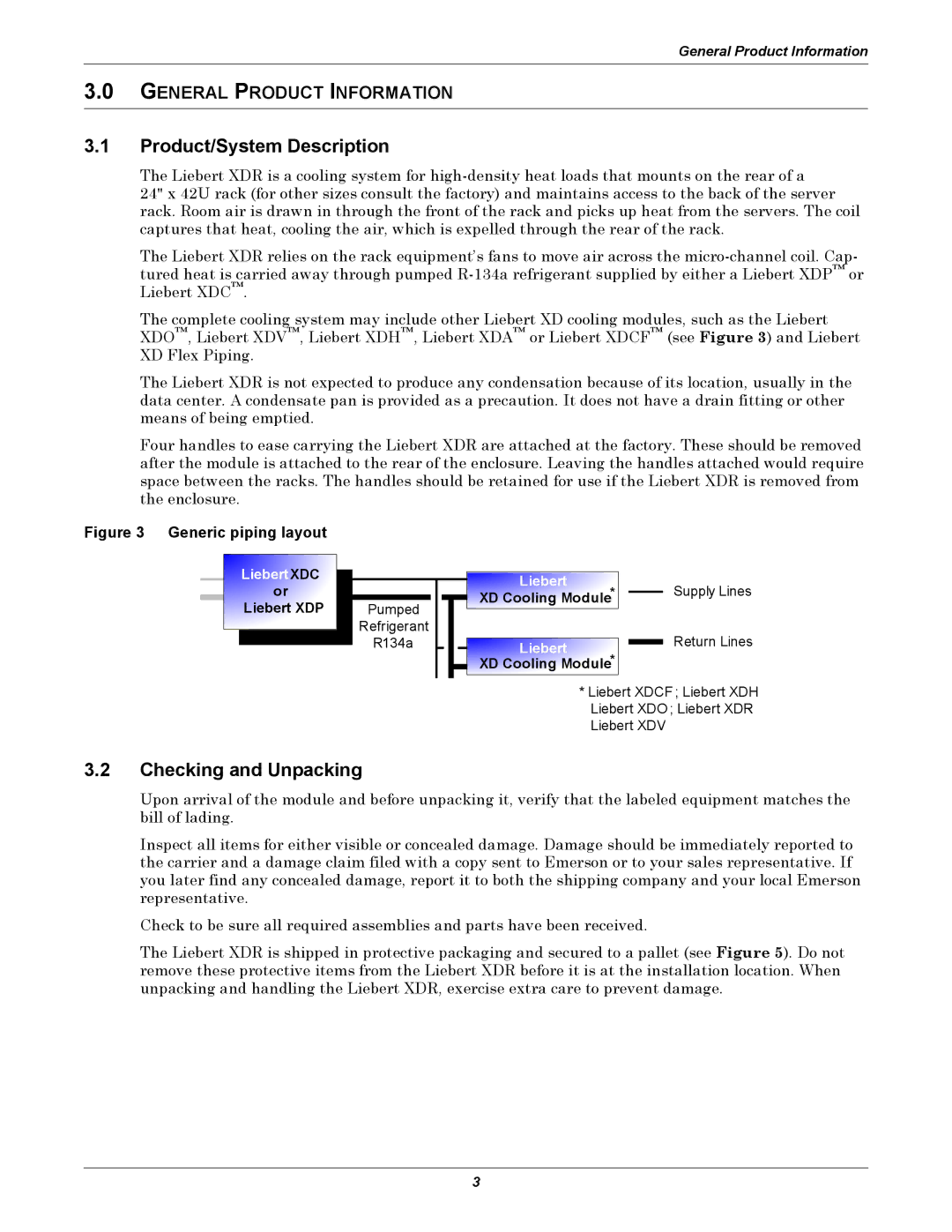 Emerson XDR user manual Product/System Description, Checking and Unpacking 