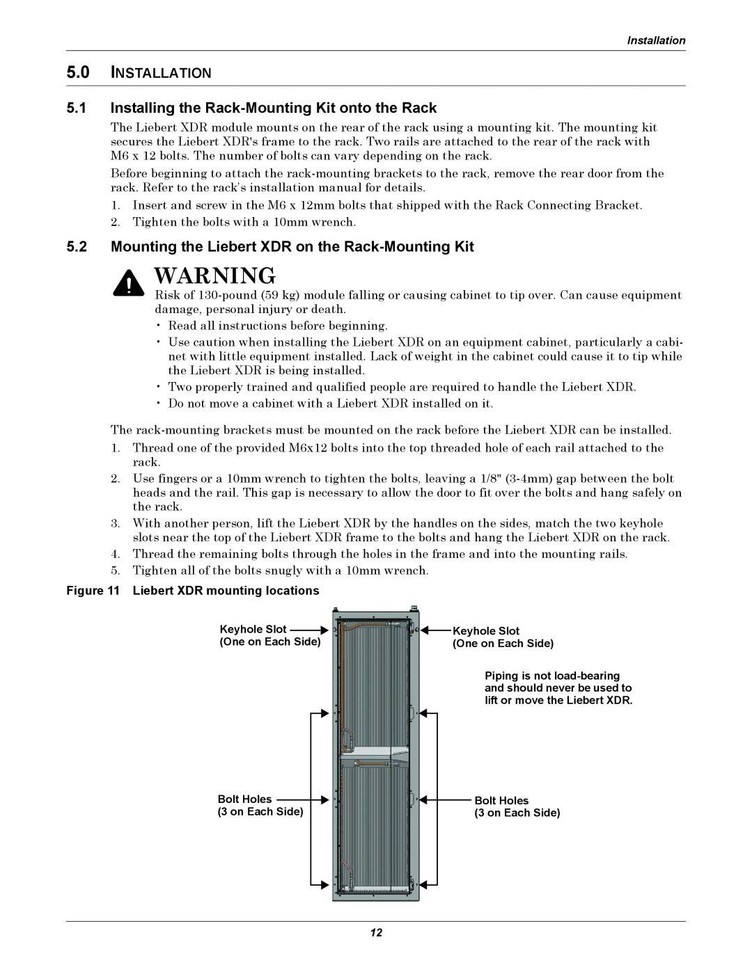 Emerson XDR user manual 5.1Installing the Rack-MountingKit onto the Rack, 5.0INSTALLATION 