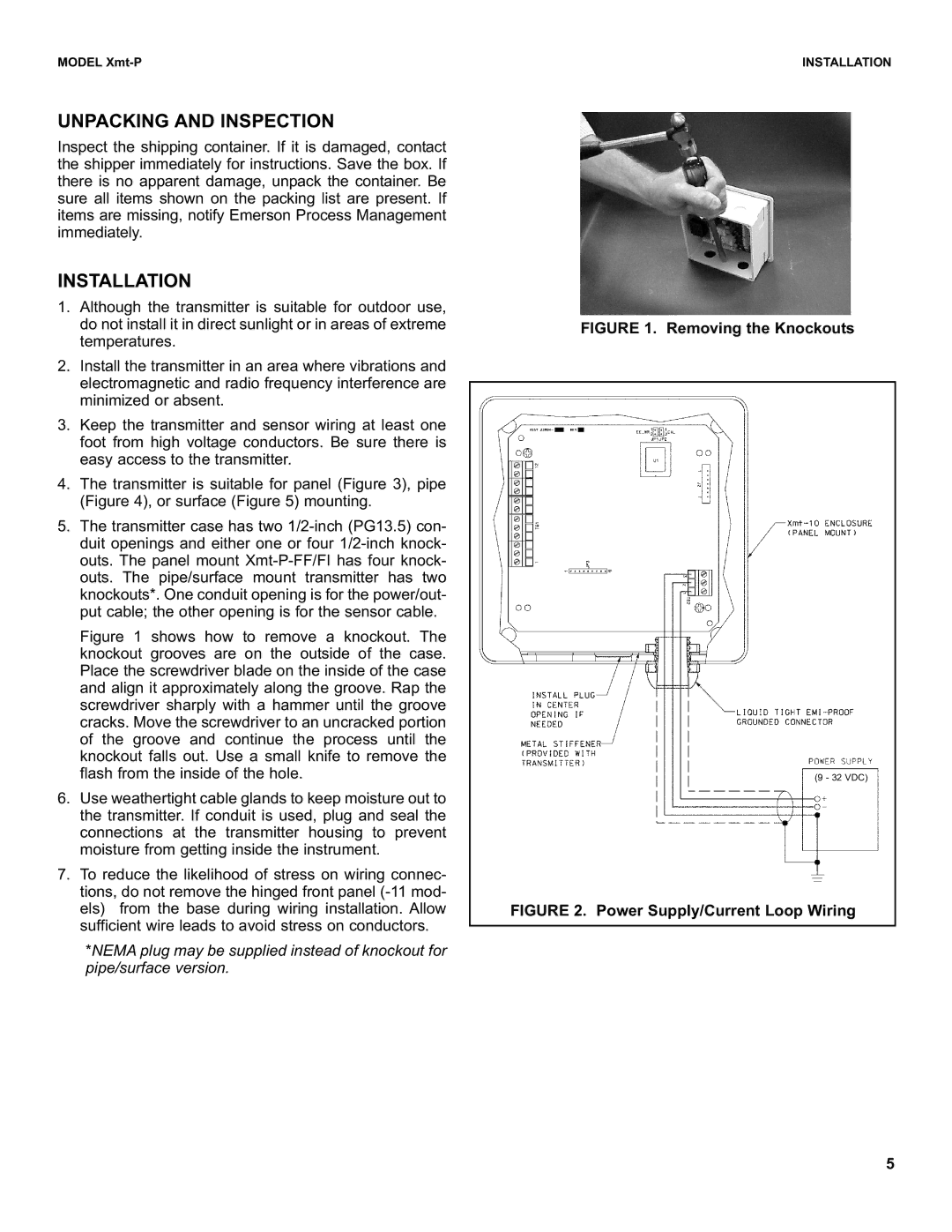 Emerson XMT-P-FF/FI instruction sheet Unpacking and Inspection 