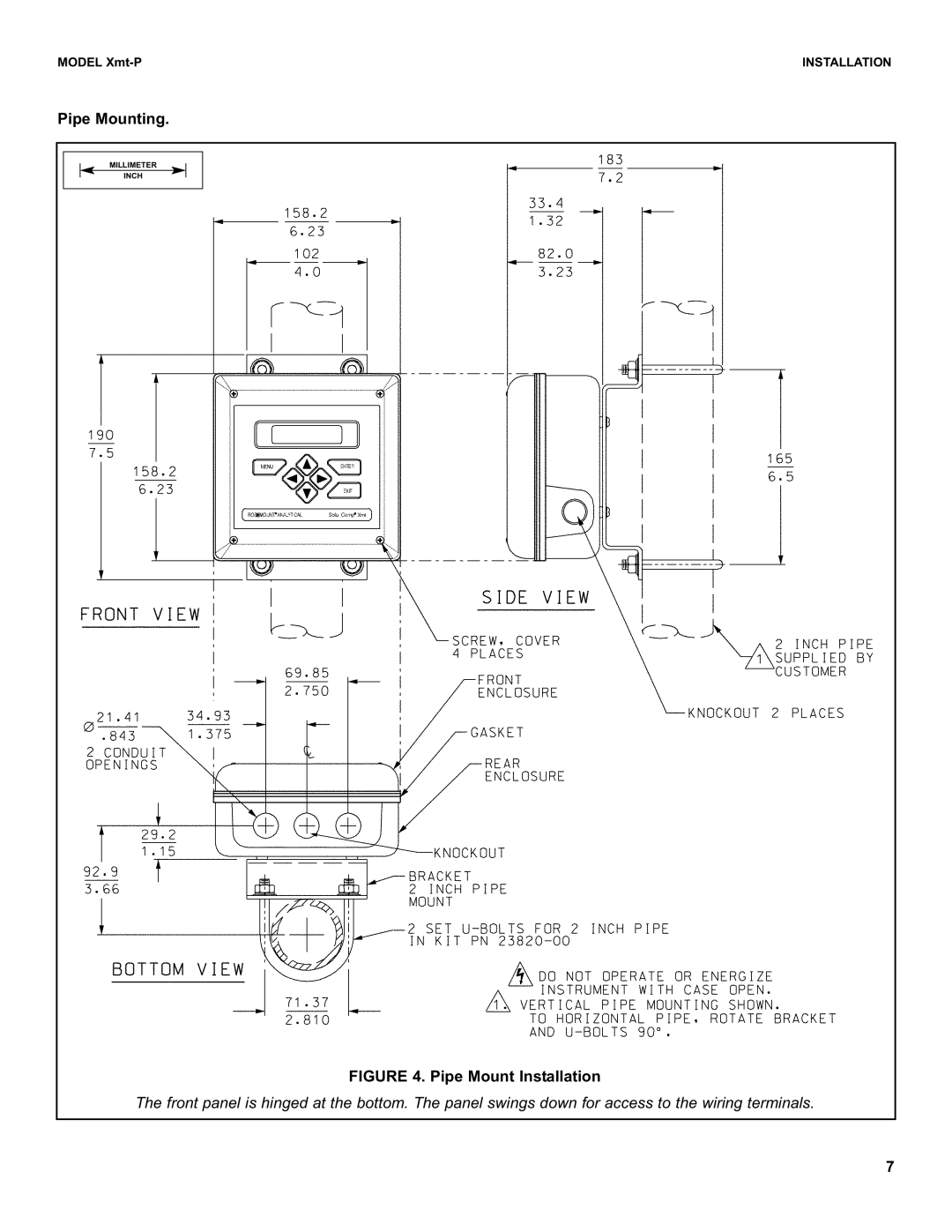 Emerson XMT-P-FF/FI instruction sheet Pipe Mounting, Pipe Mount Installation 