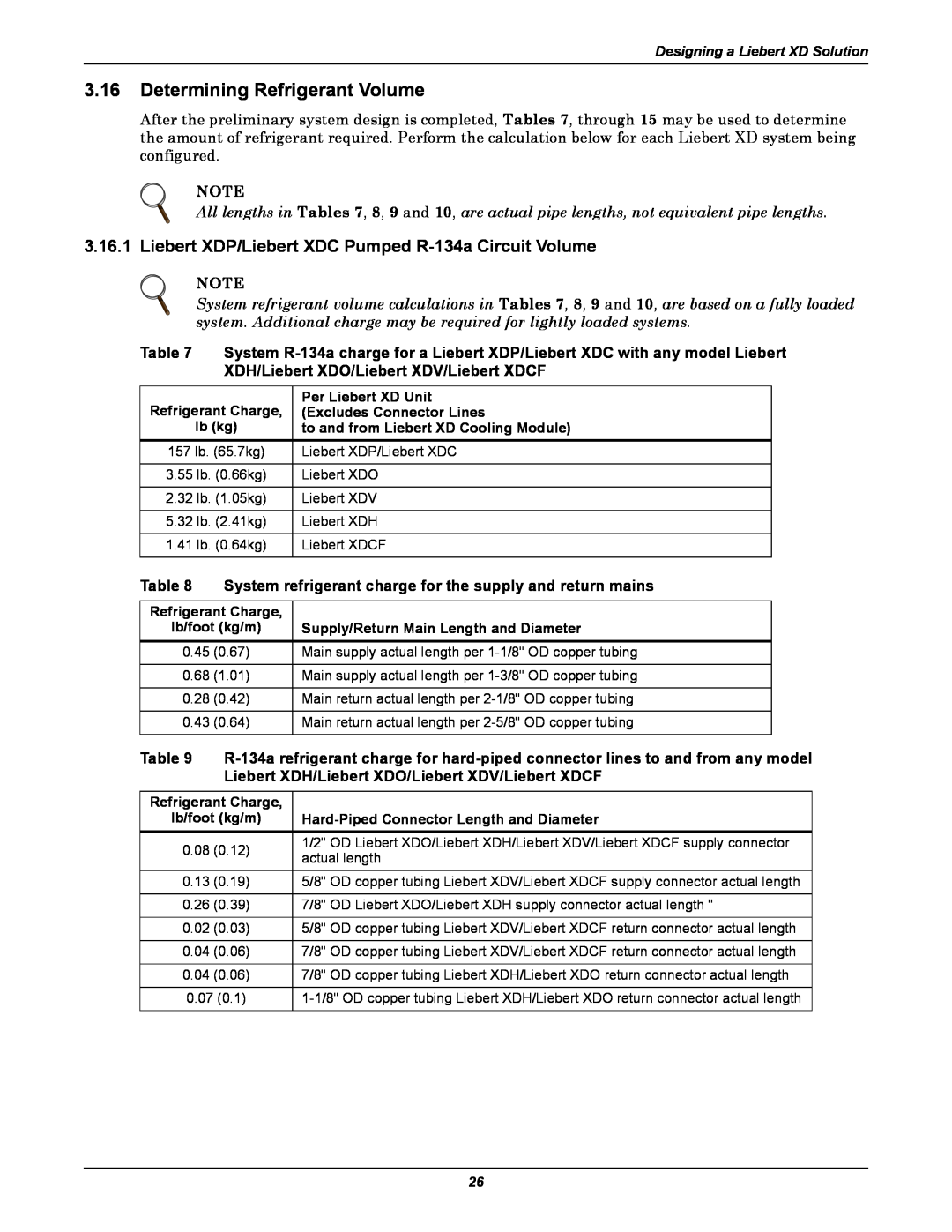 Emerson Xtreme Density manual Determining Refrigerant Volume, Liebert XDP/Liebert XDC Pumped R-134a Circuit Volume 