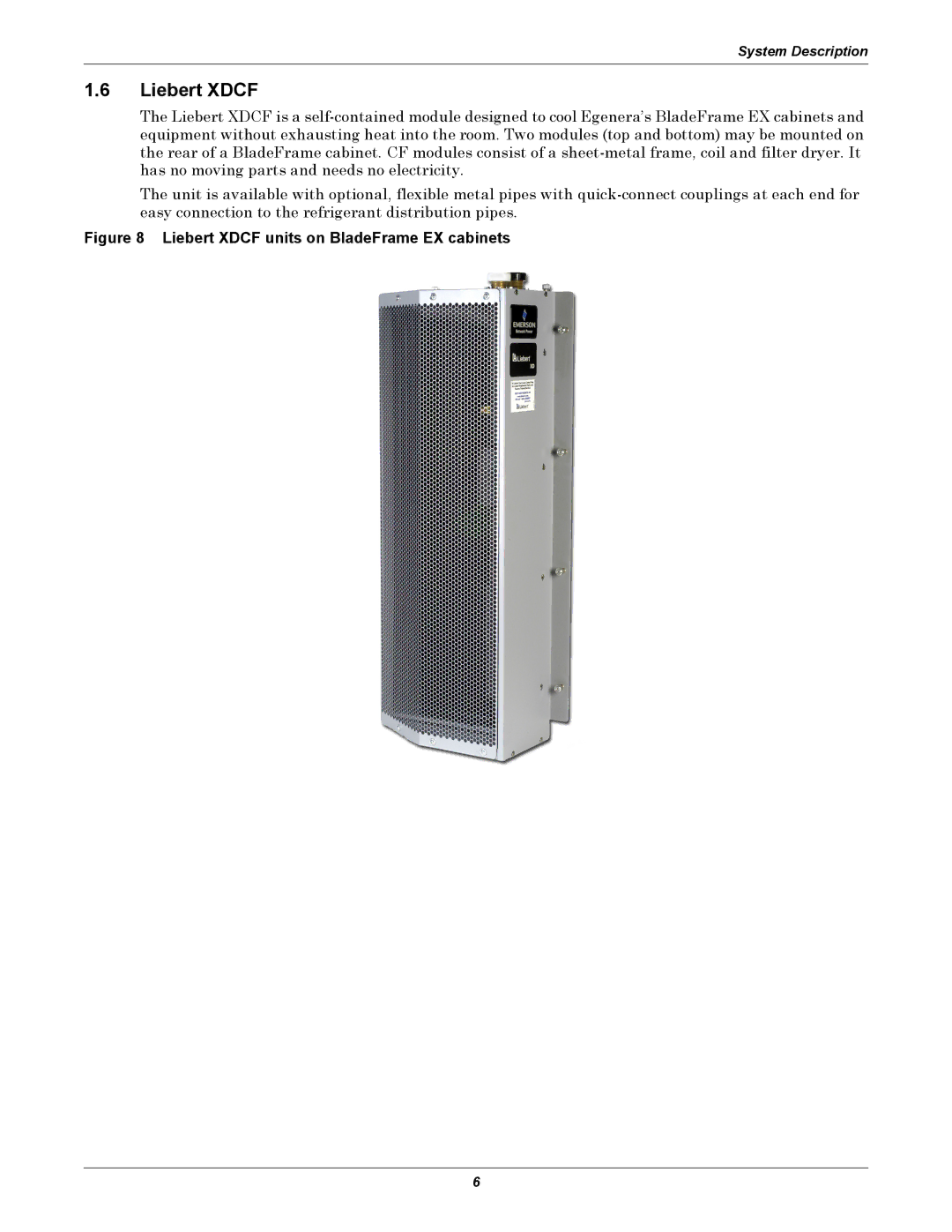 Emerson Xtreme Density manual Liebert Xdcf units on BladeFrame EX cabinets 