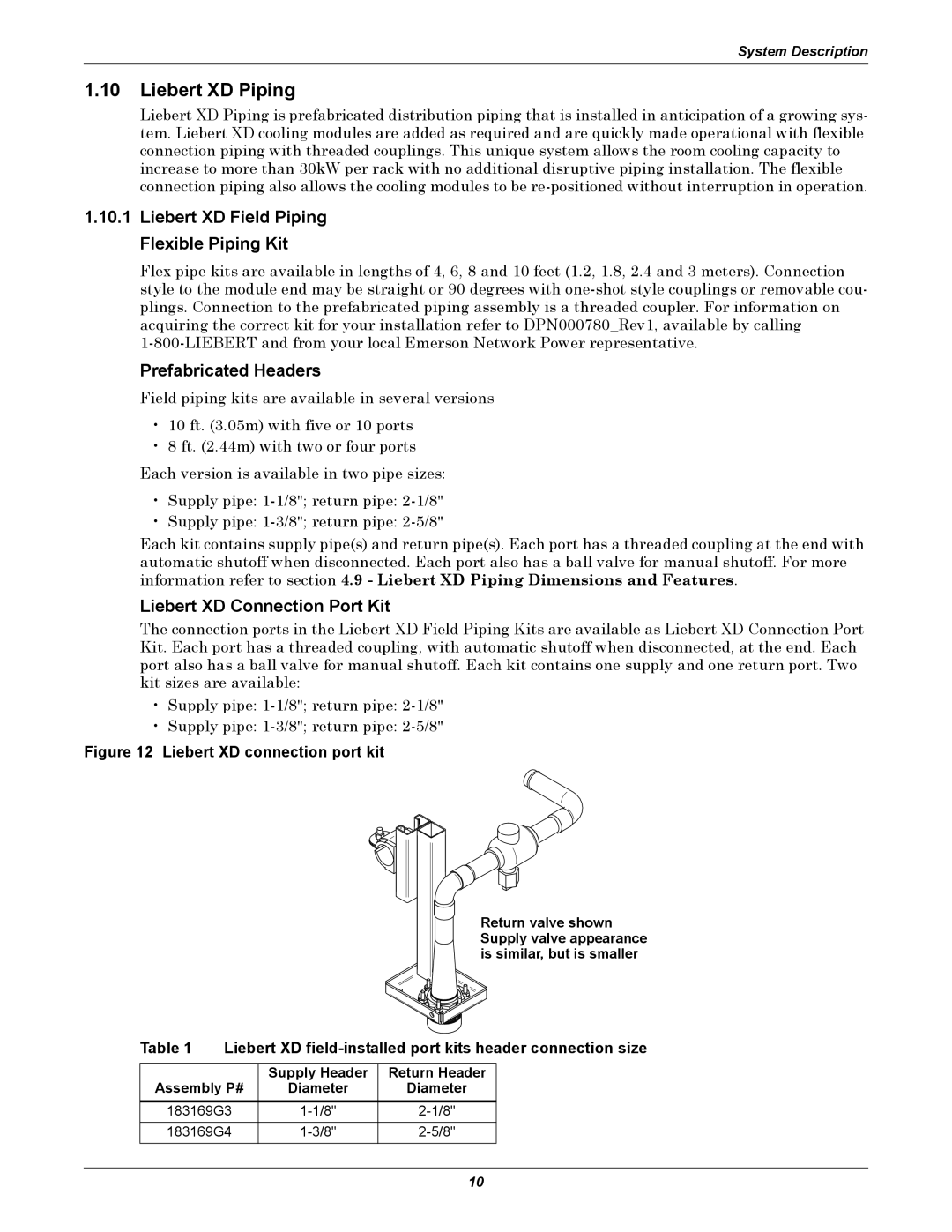 Emerson Xtreme Density manual Liebert XD Piping, Liebert XD Field Piping Flexible Piping Kit, Prefabricated Headers 