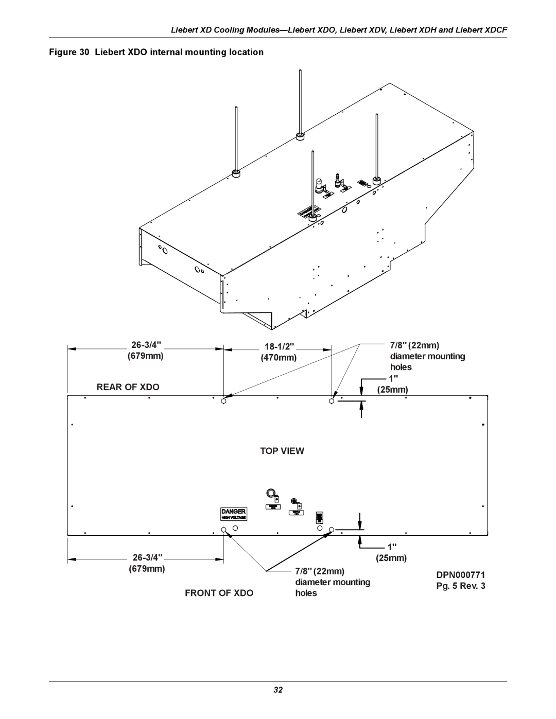 Emerson Xtreme Density manual Liebert XDO internal mounting location 